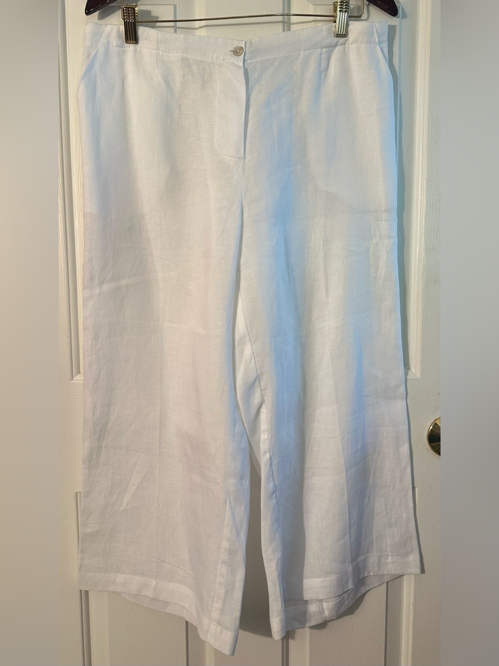 TERRA BLU XL 100% Linen Resort Coastal Made Italy White Crop Pant Beachy Natural